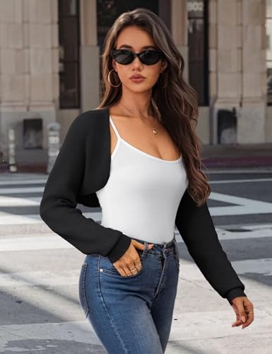 Women's Belero Shrugs Long Sleeve Knit Open Front Cropped Cardigan Sweaters for Dresses S-XL3
