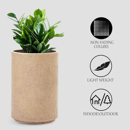 Image of GTB Cylinder German Polymer Pots for Plants Highly Durable Polymers Lightweight Indoor Outdoor Plant Pots, Flower Pot Gamla Tree Planter Container Planters(Plant not Included) (Sandstone, 18 inch)