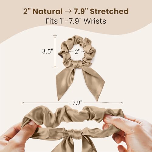 Image of THXSILK 100% Mulberry Silk Bow Scrunchies 3-Pack, 22 Momme Mulberry Silk Hair Ties for Women, Cute Bunny Ear No Damage Ponytail Holders, Fashion Hair Accessories for Girls(M, Taupe)