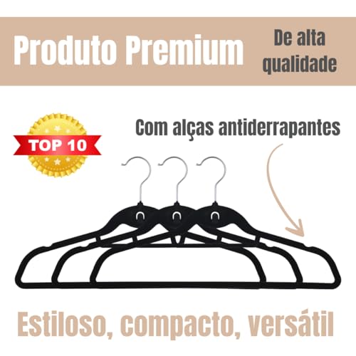 Kit 20 Cabide Veludo Preto Premium Adulto Atacado Camisa Calça Roupa