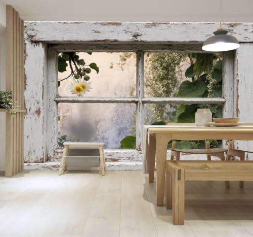 Papier peint fleurs blanches style champêtre pour salon et chambre