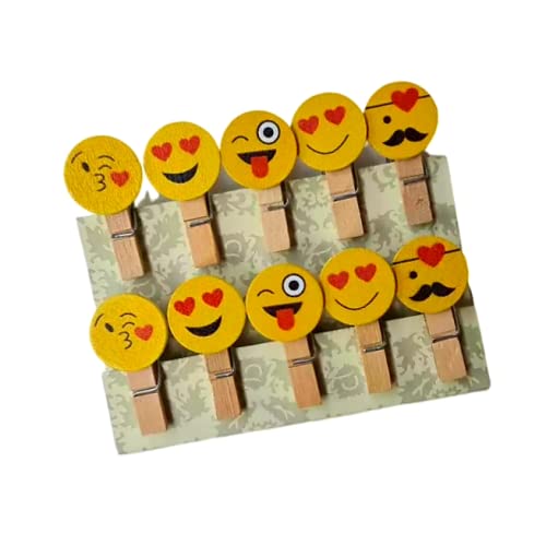 Craft Affaire-Emoji Wooden Clip with 1 mtr Jute Rope-for Photo Hanging/Decorations, Clips for Art and Craft-3.5cm Pack of 10