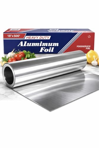 Heavy Duty Aluminum Foil Roll 18 Inch x 500 Feet Extra Thick Commercial Grade Tin Foil Durable Food Service Foil for Cooking Grilling Catering & Restaurant Use
