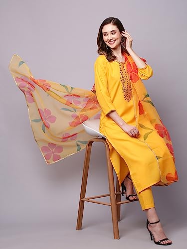 Kurta droite brodée GoSriKi ensemble premium en coton doux