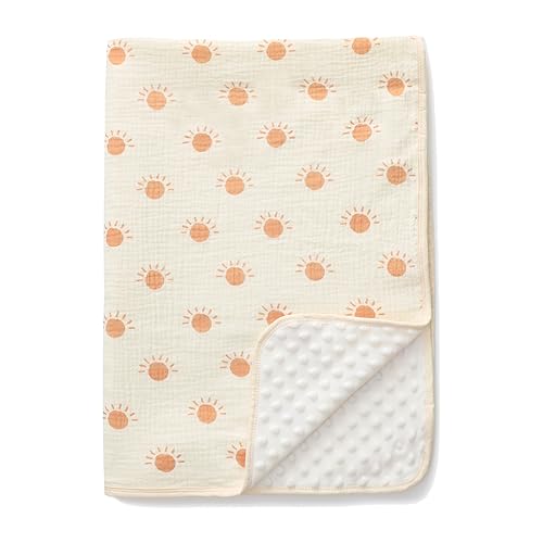 Image of Sea Zaela Baby Blanket for Unisex Boys Girls Nursery Minky Blankets with Muslin Cotton Front Dotted Fleece Backing Double Layer Bed Throws Pattern Sunshine