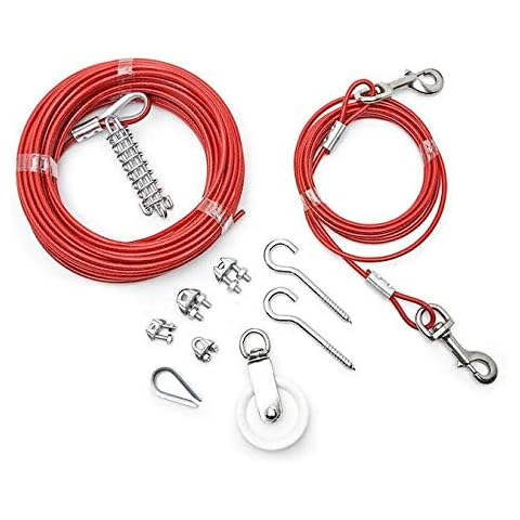 lifstar 75-ft Red Vinyl Coated Dog Trolley Exerciser Dog Run Cable, Dog Pulley System, Dog Trolley System, Dog Runners for Yard, Dog Line Runner Cover