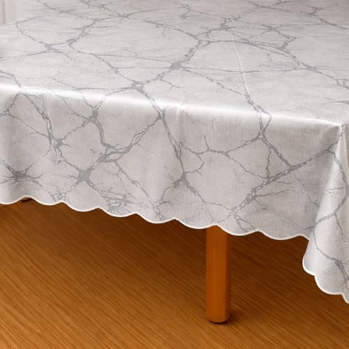 Image of Homerz Premium Waterproof PVC Sparkle Table Cover Collection | Table Cover with Scallop Edges | Dust, Spill & Scratch Resistant (Silver Vein Luxe, 36x54 inch- Center Table)