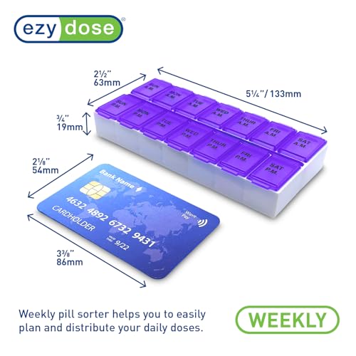 Image of EZY DOSE Weekly AM /PM Daily Pill Case, Medicine Planner, Vitamin Organizer, Fish Oil Holder, Supplements Container, Medium Compartments, 2 Times a Day, Color May Vary (Randomly Selected), BPA Free