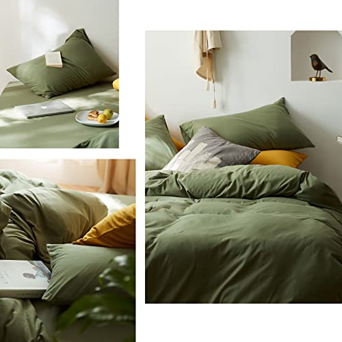Enjoybridal Olive Green Duvet Cover Twin Jersey Knit Cotton Farmhouse Soft Luxury Hotel Lightweight Aesthetic Breathable Solid Color Bedding Set Twin With Ties, No Duvet #TOP6