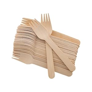 Disposable Wooden Forks -Pack of 100, 6.5″ Length-Biodegradable, Natural Wooden Utensils, Great for Parties,Camping,Weddings&Dinner Events (Forks)