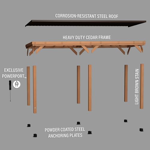 Backyard Discovery Arcadia 20' x 9.5' Cedar Wood Outdoor Gazebo Pavilion with Hardtop Galvanized Steel Slope Roof, Snow Support, Wind Resistance, PowerPort, Shade for Garden, Patio, Deck, Entertaining - image 9