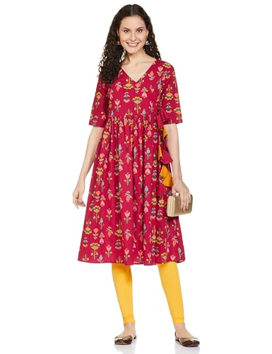 Image of Amazon Brand - Myx Women's Cotton Relaxed Fit A Line Kurta (Available in Plus Sizes)