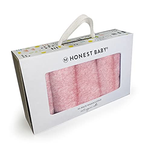 Image of HonestBaby 10-Pack Terry Wash Cloths in Gift Box 100% Organic Cotton for Infant Baby Boys, Girls, 10-Pack Pink, One Size