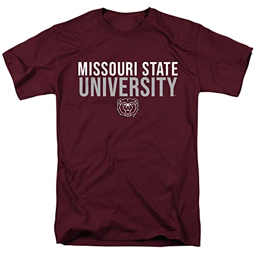 Missouri State University Official Stacked Unisex Adult T Shirt,Maroon, Large
