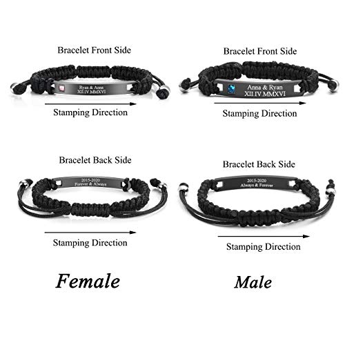 Top Plaza Custom Engraving Matching Couples Relationship Promise Rope Braided Adjustable Bracelets Personalized Bracelet For Couples His And Hers -Black(Women) & Black(Men) - Engraving #TOP3