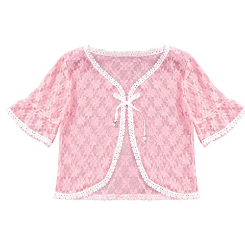 Kids Girls Middle Sleeve Lace Hollow Cardigan Boleros Summer Casual Dress Shrug Cover Up Tops for 2-12 Years3