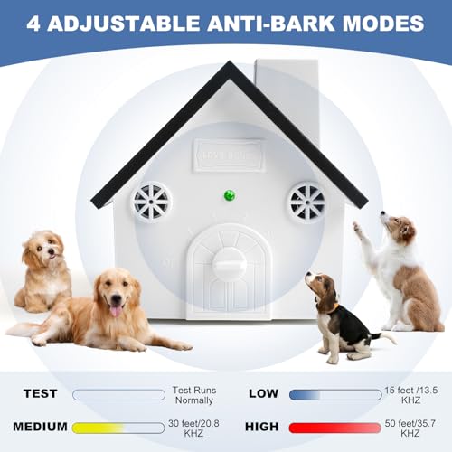 Anti Barking Device for Dogs, Ultrasonic Dog Bark Deterrent Devices High Up to 50 Ft Range, 4 Adjustable Modes Control Dog Deterrent Devices, Weatherproof Dog Barking Silencer for Indoor & Outdoor
