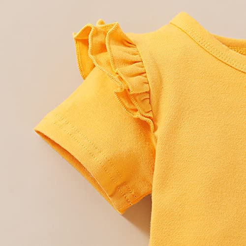 Patpat Baby Girl Clothes Short Sleeve T-Shirt Top And Bowknot Short Set Cute Baby Girl Outfits Yellow 3-6 Months #TOP3