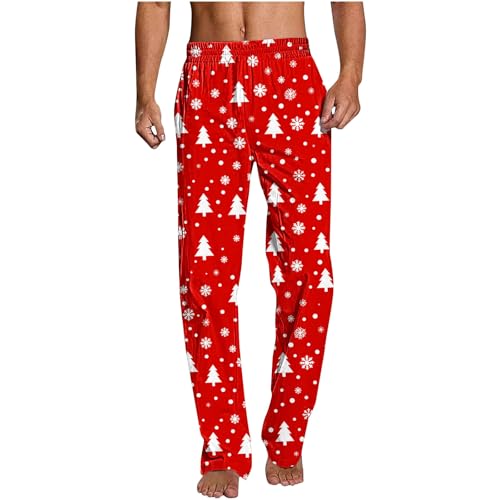 Mens Trendy Plaid Home Pants - Casual Xmas Style Printing Pj Pants with Elastic Waist - Holiday Trousers