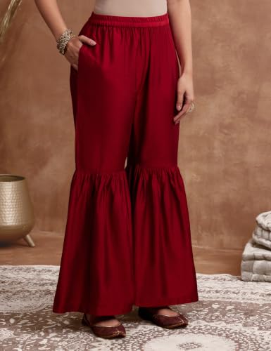 Image of Amazon Brand - Myx Women's Straight Kurta Set with Sharara Pant | Printed Dupatta | Sharara Suit Set with Dupatta (Available in Plus Sizes)