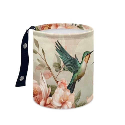 Image of Pensura Floral Hummingbird Auto Trash Bag Portable Waterproof Car Back Seat Organizer Adjustable Buttons Trash Can for Car Accessories, Vehicle, Travelling, Camping