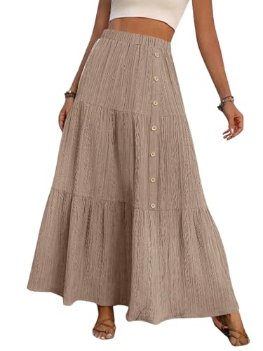 Women's Summer Flowy Layered Tiered Maxi Skirt High Waisted A Line Casual Long Skirts