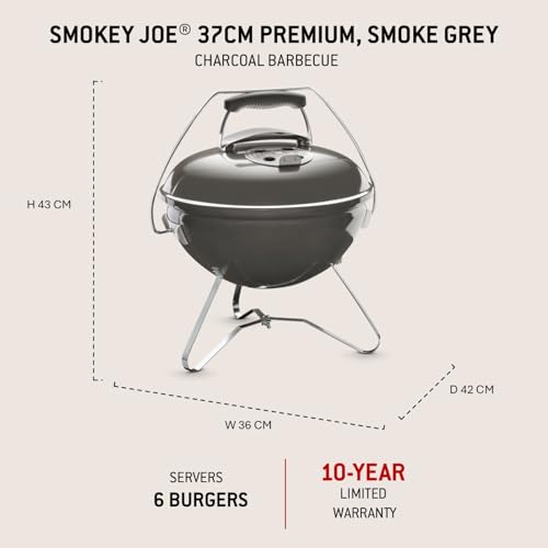 Weber Smokey Joe Premium Holzkohlegrill/Tragbares Design, Porzellanemaillierter Deckel und Kessel, 37 cm Grillfläche, Tuck-N-Carry-Griff, Rauchgrau 2
