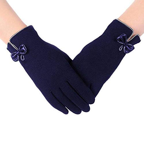Women & Girl's Winter Warm Woolen Touch Screen Bow Gloves (Navy Blue)-image-14