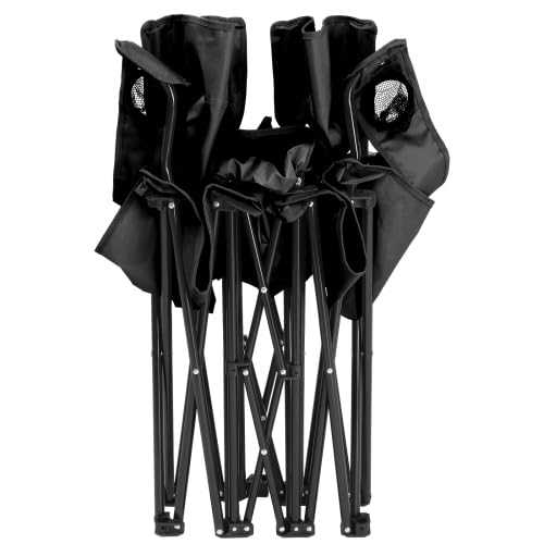 GODECOR Camping Chairs, Folding Double Chair with Removable Umbrella, Cup Holders, Cooler Bag, Side Pocket & Carry Bag, for Beach, Outdoor, Sports, Concerts, Travel, Picnic