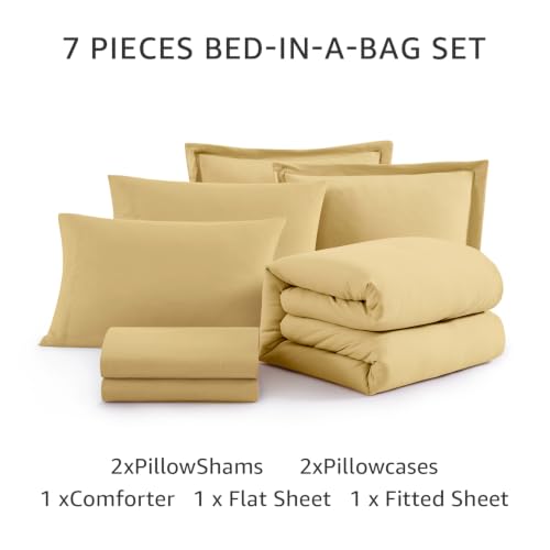 Image of Full Size Comforter Sets-7 Pieces Ultra Soft Bed in a Bag Full Bedding Sets | Prewashed All Season Comforter with Sheets, Pillow Shams & Pillowcases,Butter yellow
