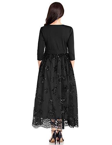 GRAPENT Women's Plus Size Sequin 3/4 Sleeves Evening Gown Party Long Maxi Dress Black Size 18W - Thumbnail 5
