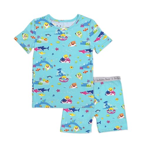 Bellabu Bear Baby Shark Kids Shorts Set for Boys & Girls, Matching Family Pajamas, Rayon from Bamboo