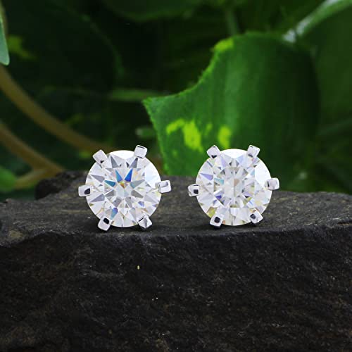 Savearth Diamonds Moissanite Earring, Total 4.0Ct 8.0Mm Ef Round Cut Lab Created Diamond, 18K White Gold Plated 925 Sterling Silver,Stud Earrings For Men Women #TOP2