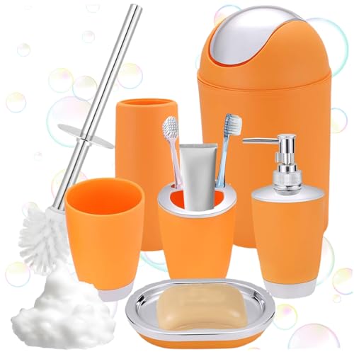 Accesorios de baño Juego de Accesorios de baño PP PP Naranja Incluye Basura, Plato de jabón, Cepillo para el, Soporte de Cepillo de Dientes, Botella de loción y Taza de Enjuague bucal