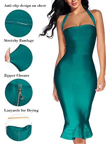 Image of houstil Women's V Neck Halter Fishtail Bandage Bodycon Dress Party