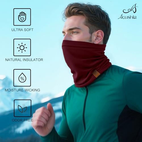 Image of ACUSHLA 100% Merino Wool Neck Gaiter Men Women Winter Ski Face Mask Scarf