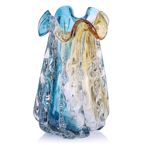 Tall Turquoise Glass Vase
