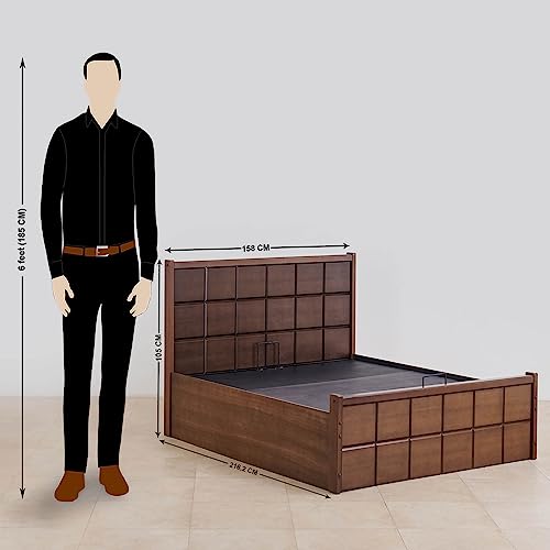 Image of Home Centre Denis Mahogany Wood Queen Bed with Hydraulic Storage - Brown
