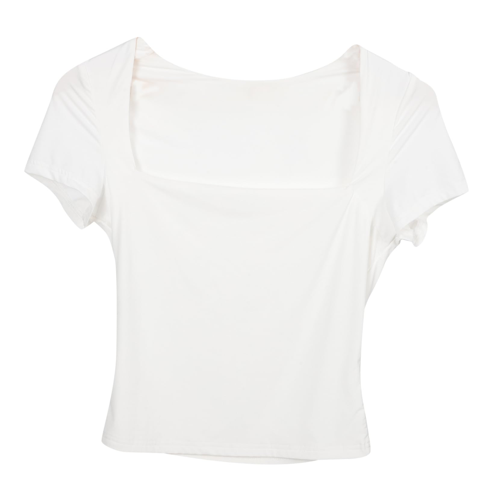 4piezas Camiseta Básica De Manga Corta para Mujer Cuello Cuadrado T-Shirt Color Sólido para Ocasiones Casual y Verano