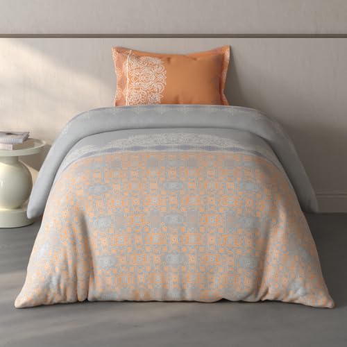 Image of Spaces Fiora Ornate Single Bedsheet with 1 Pillow Covers | 100% Cotton Bed Sheet | Percale Bedding Set | Super Soft & Breathable Bedsheet | Light Grey | 152 x 228 Cm