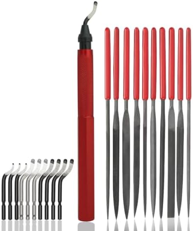 Deburring Tool Kit,10Pcs Needle File,Metal Handle Deburring Tool for Metal Resin 3D Plastic Copper Aluminum Pipes Tube Hole with Extra 10pc Multiuse Blades Removing Burr