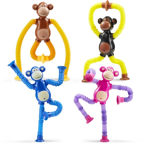 JOYIN-Pop-Tubes-Monkey-Toys-for-Kids-4-Pcs-Sensory-Toys-for-Year-Old-Ages-3-4-5-6-7-8-9-10-Fidget-Toys-Birthday-Gift-for-Toddler-Boys-Girls-Adults-Travel-Toys-Stocking-Stuffers-Party-Favors