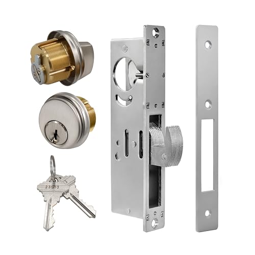 Storefront Door Lock Commercial Mortise Hook Bolt Solid Brass Cylinder with Key & Thumbturn Direct Replacement for Adams Rite Aluminum Narrow Stile Doors (Silver 1-1/8 Backset Hook Bolt)