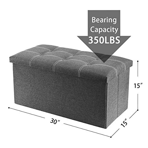 Youdesure Folding Storage Ottoman Bench For Living Room, 30 Inch Storage Bench With Padded Seat For Bedroom Hallway, Holds Up To 350Lbs, Linen Fabric Grey #TOP2