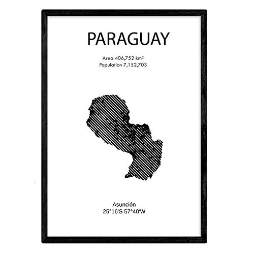 Affiche Nacnique du Paraguay. Lames de pays et de continents du monde. Taille A4 avec cadre