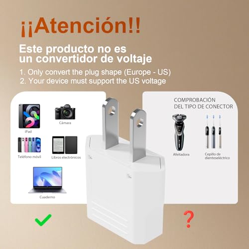 Miniatura 4 de Grifema Adaptador Enchufe Usa Tipo A 4 Piezas , Adaptador De Viaje Para Clavijas Tipo C E F L A N, Apto Para Tomas En Estados Unidos Canadá México Tailandia Japón, 6a 250v