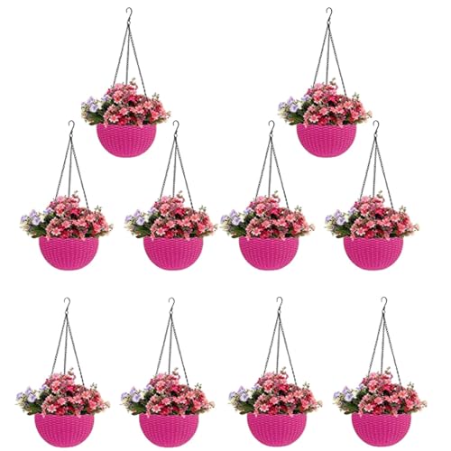 Image of Go Hooked Pots | Plastic | Hanging Pot | Pink | Pot Diameter- 7.1 Inch | Pot Height-4.8 Inch | Pot Thickness-3 mm | Chain Length-13 inch Approx. | 10 Pieces