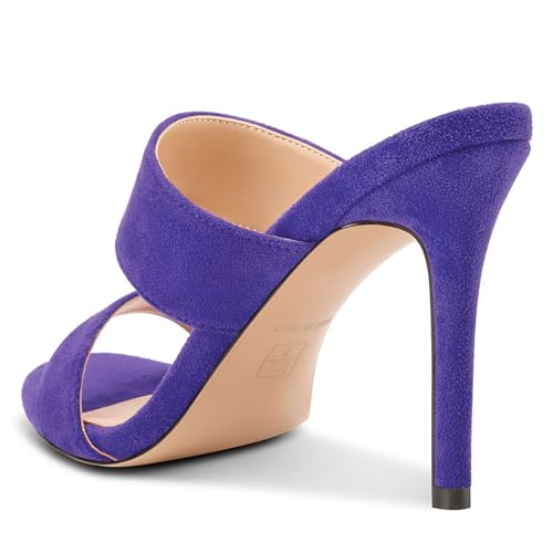 Image of NobleOnly Womens Round Open Toe Heeled Sandals Two Strap Stiletto High Heel Sandals Backless Dress Slip-on Mules Sandals 3.9 Inches Heels