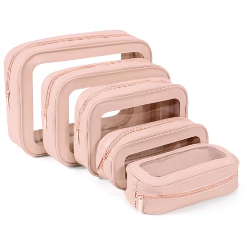YOPCDJ 5PCS Diaper Bag Organizer Pouch, Clear TPU Waterproof Organizer Zipper Bags, Cosmetic Bag Set, TSA Approved Toiletry Bags, Travel Organizer Bag for Kids and Women