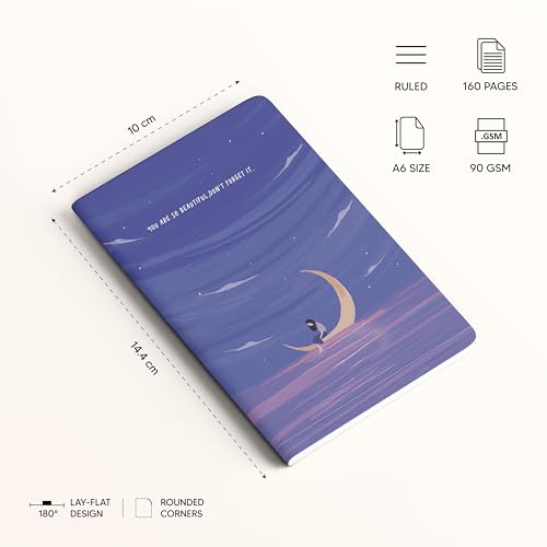 Image of FACTOR NOTES A6 Notebook (Moon Rider) | Ruled, 160 Pages, 90 GSM Thick Paper | Cute Aesthetic Notebook for Women